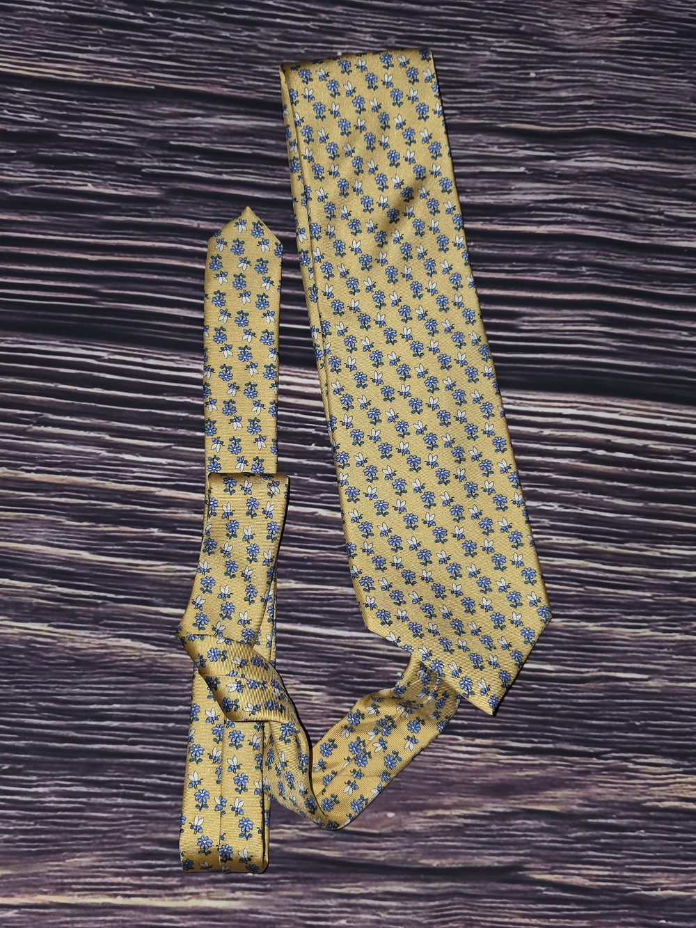 Brooks Brothers Yellow Tie with Blue Floral Repeat